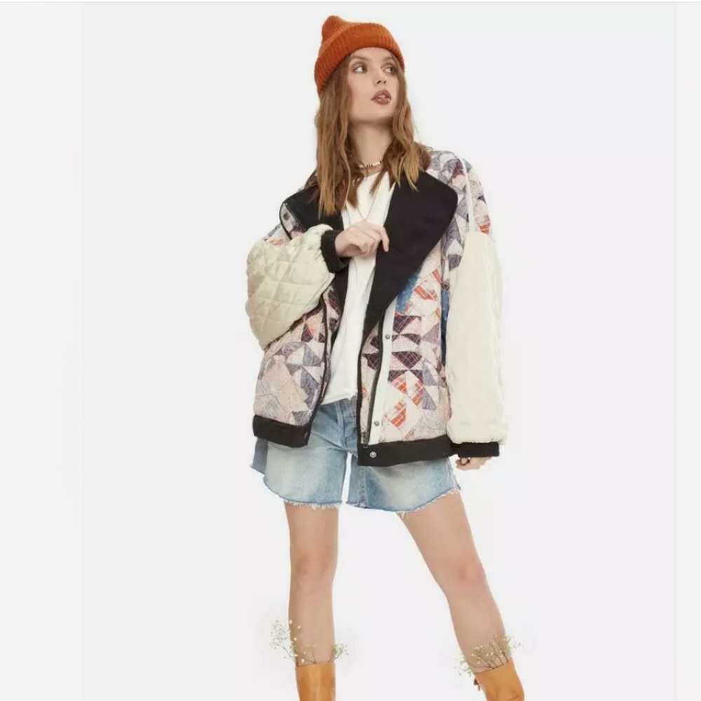 Free People Rudy Patchwork Quilted Bomber Jacket - size L - Picture 6 of 10